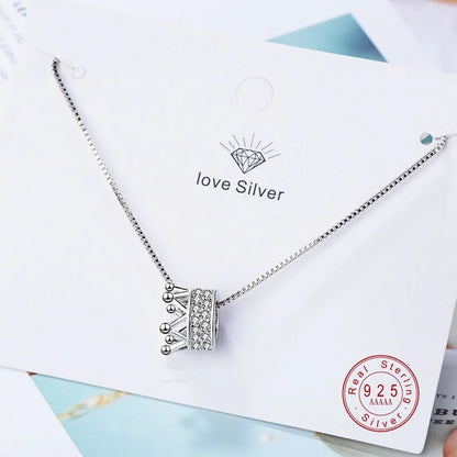 Elevate Your Style with our Sterling Silver Princess Crown Pendant Necklace