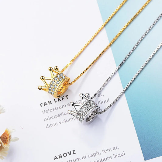 Elevate Your Style with our Sterling Silver Princess Crown Pendant Necklace