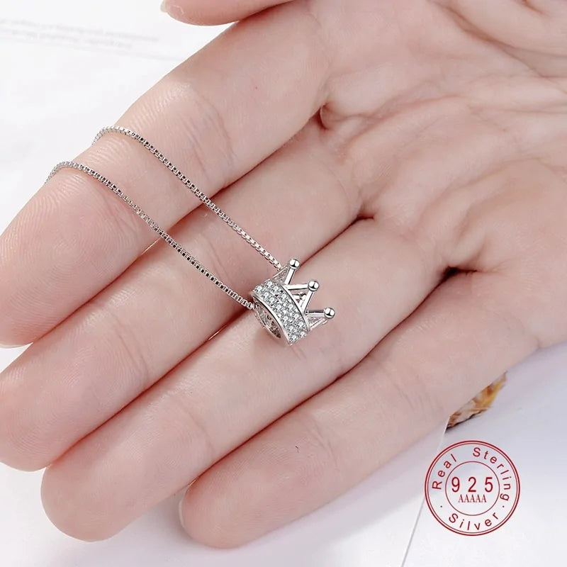 Elevate Your Style with our Sterling Silver Princess Crown Pendant Necklace