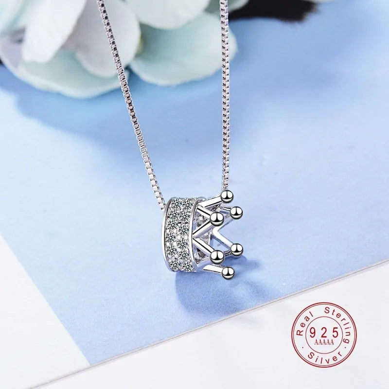 Elevate Your Style with our Sterling Silver Princess Crown Pendant Necklace